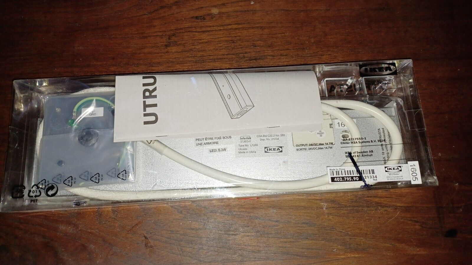 Ikea Utrusta Led Countertop Light W/power Supply 15" L Aluminum 402.795.90
