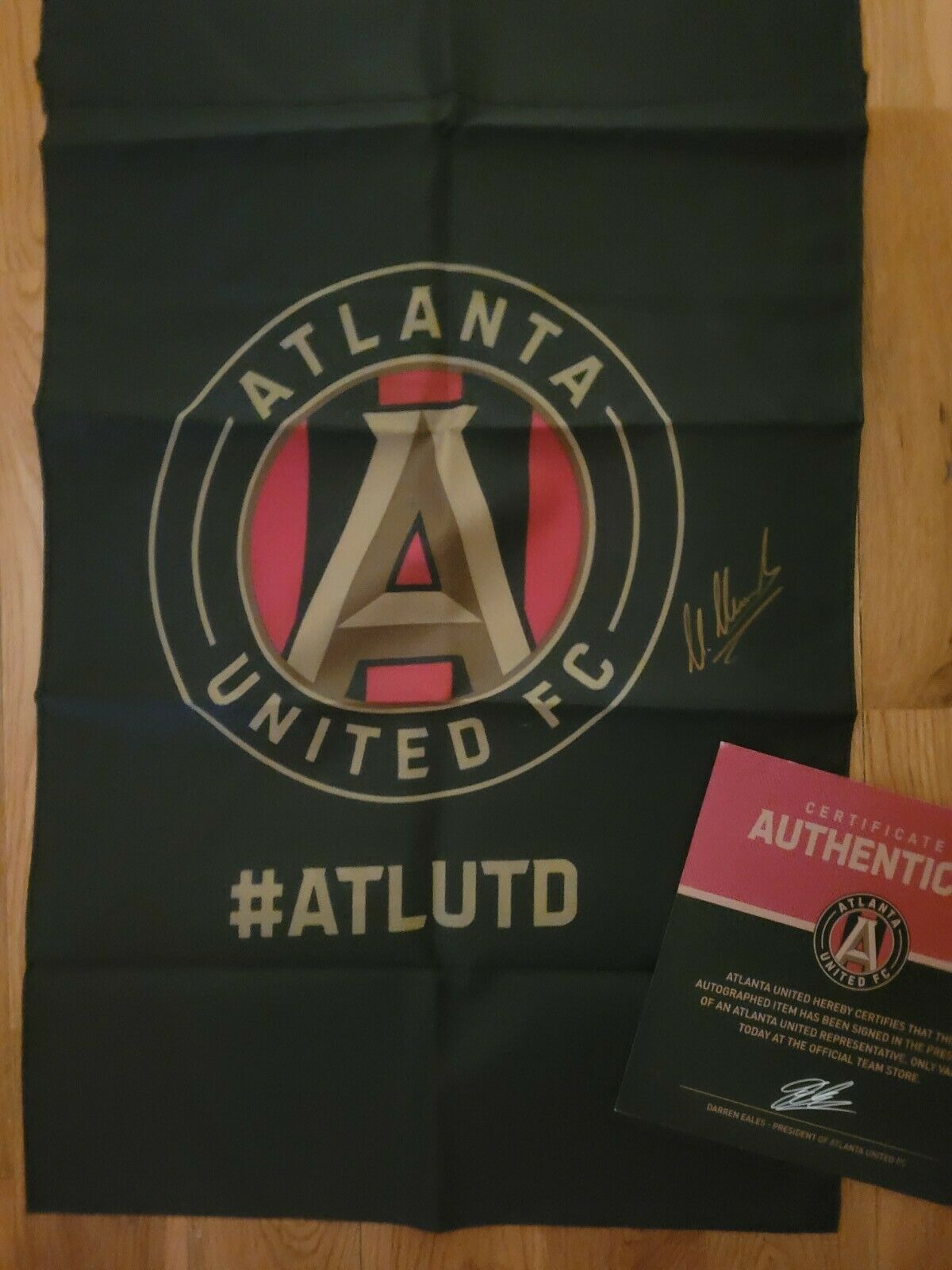 Atlanta United Garden Flag Signed By Captain Michigan Parkhurst With Certificate