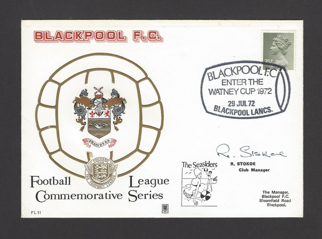 Football Gb 1972 Blackpool Fc Cover Signed By The Club Manager R Stokoe