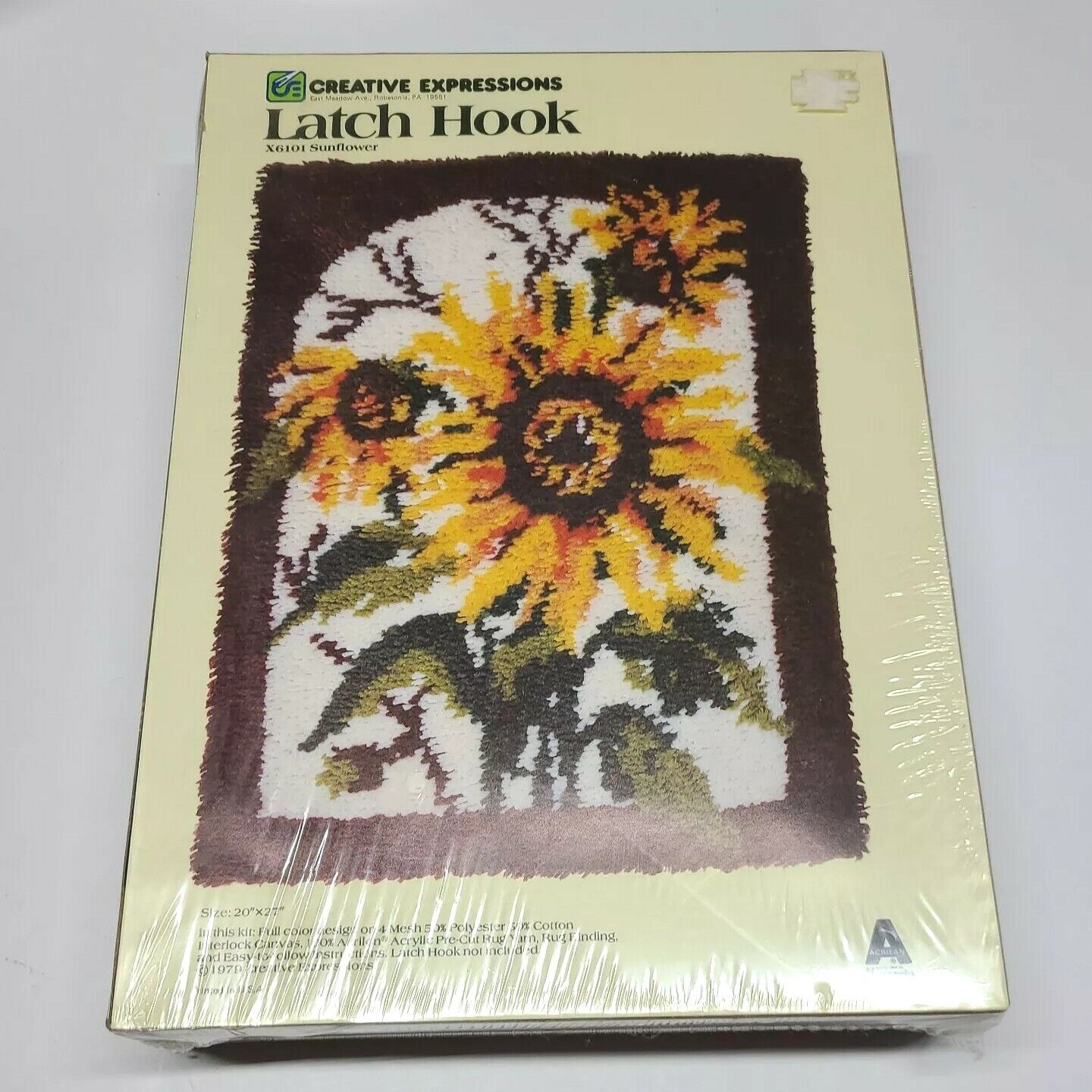 Latch Hook Kit Sunflowers Rug 20x 27 Made In Usa Vintage New In Box 1979