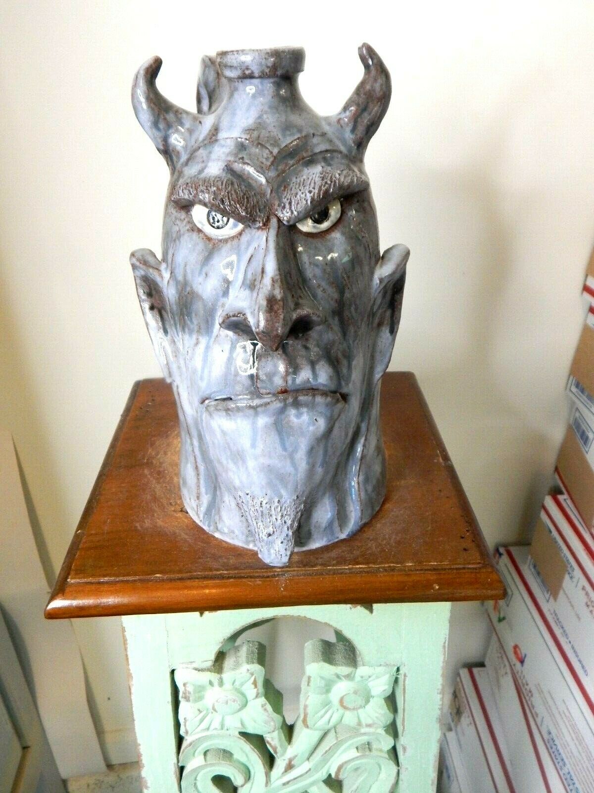 Dal Burtchaell  (devil )  Face Jug, Pottery, Folk Art      ( 10'' T X 7'' W)