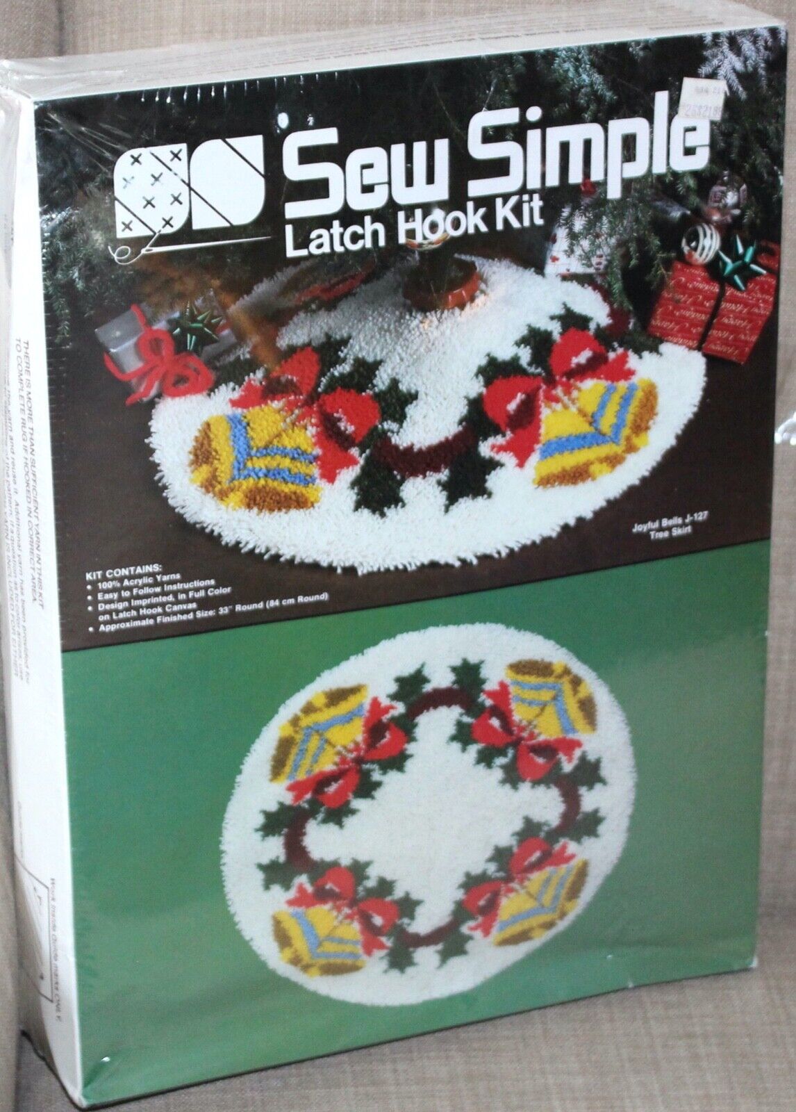1986 Sew Simple Rug Tree Skirt 33" Round Latch Hook Rug Kit Joyful Bells New