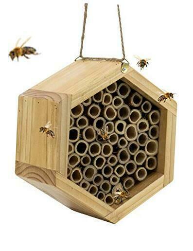 Mason Bee House - Handmade Natural Bamboo Bee Hive - Attracts Peaceful Bee