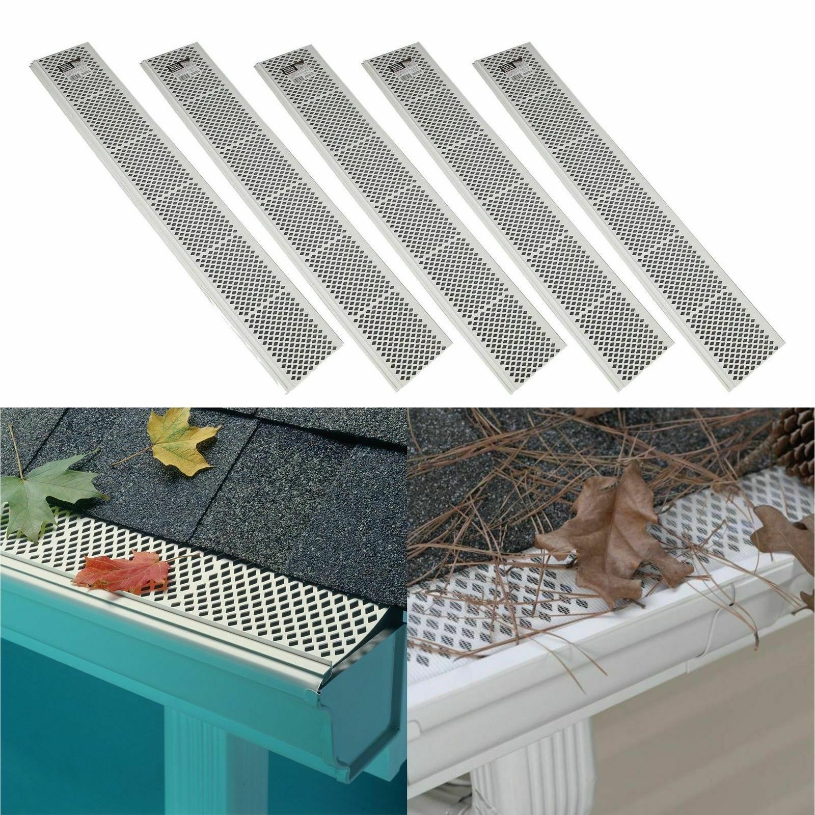 5 Pack Snap-in White Gutter Guard Cover 3ft Screen Filter Leaf Debris Protection