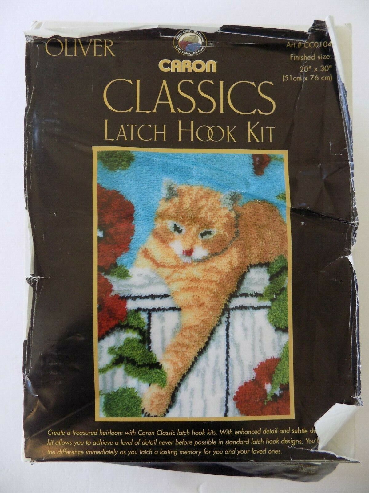 Caron Classics Latch Hook Kit Oliver Orange Cat On Fence 20x30" Cc0104 For Parts