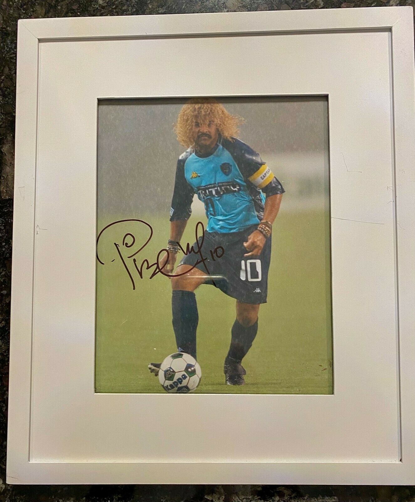 Carlos Valderrama Framed Autographed Picture, Mls Tampa Bay Mutiny