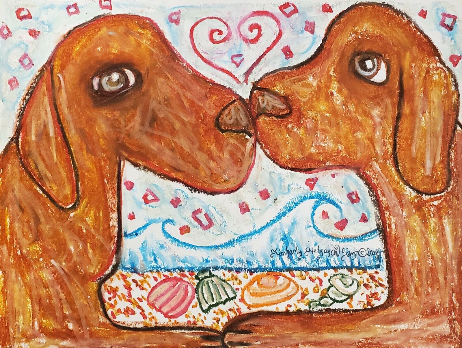 Vizsla Love On Beach 13x19 Dog Art Print Signed By Artist Ksams