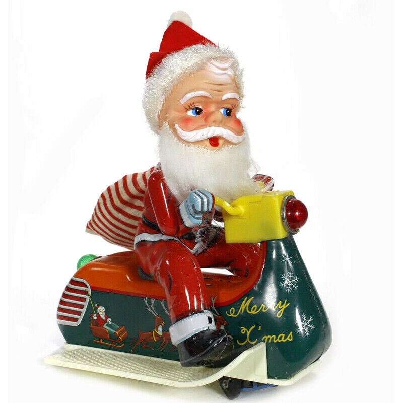 1960s Santa Claus Snowmobile Battery Tin Toy Tn, Japan Christmas Decoration