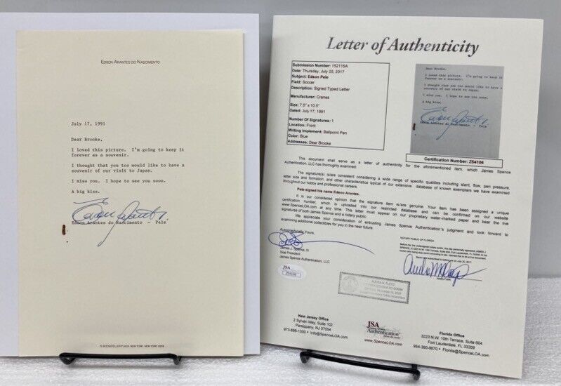 Extremely Rare 1991 Pele Signed "edson Arantes" Letter To Brooke Shields Jsa Coa